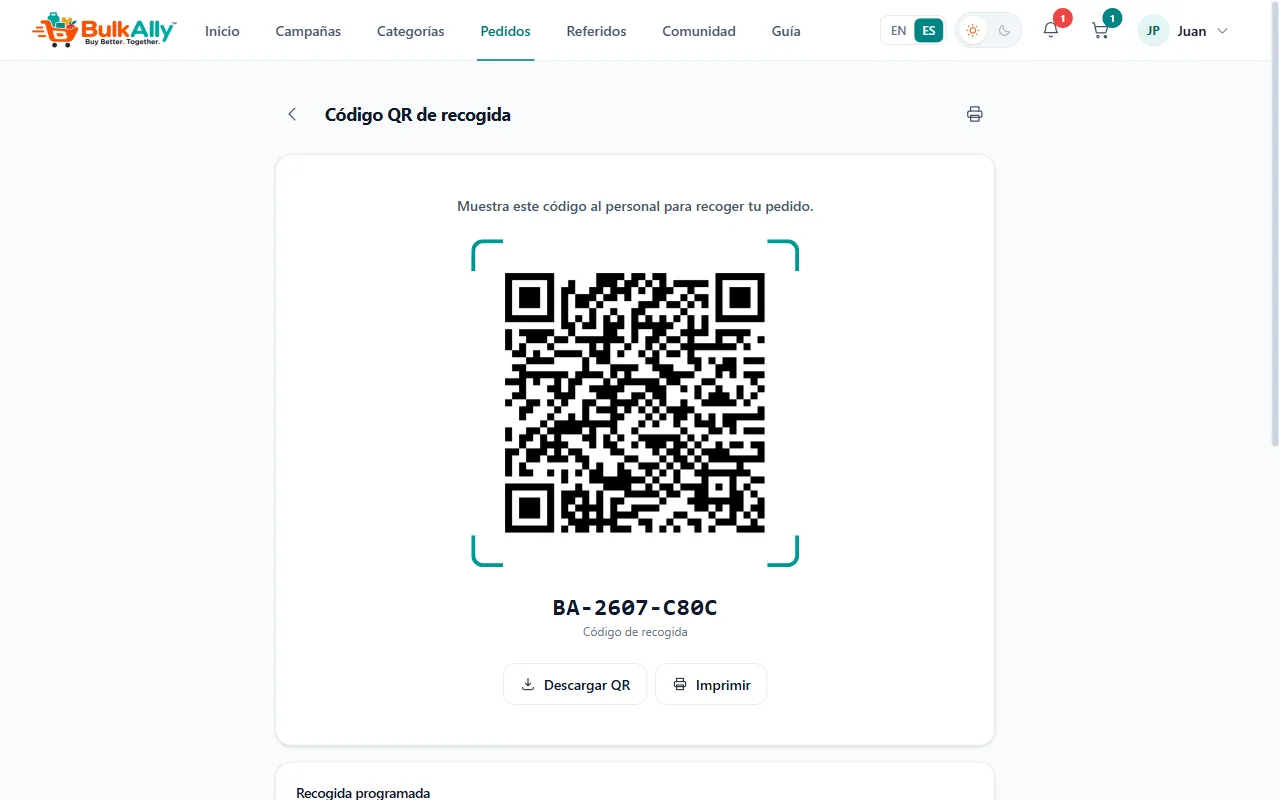 Enseña tu código QR al recoger