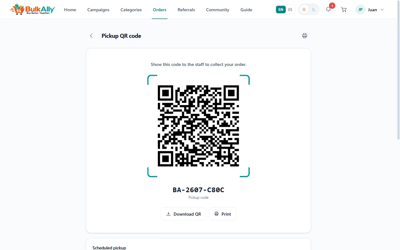 Show your QR code when you collect